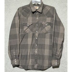VTG Authentic Western Youngbloods Plaid Pearl Snap Shirt Brown Men's L Rodeo